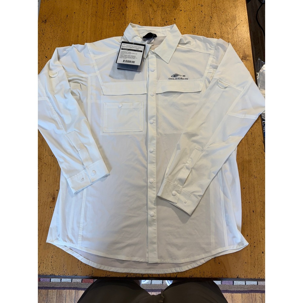 Grundens Hooksetter LS Shirt Size L Egret White Fishing UPF 30 HLSEL